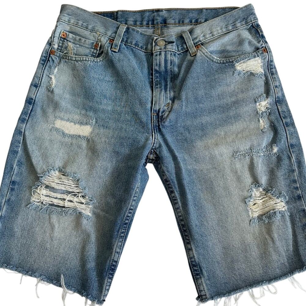 Levi’s 511 Cut Off Denim Shorts Men’s 33 Distressed Light Wash Frayed Raw Hem